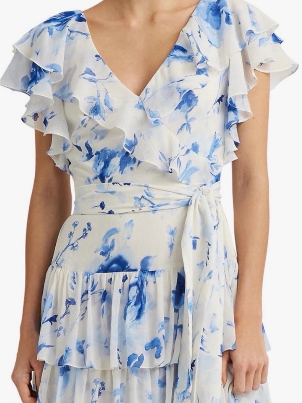 Ralph Lauren White and Blue Floral Tiered Maxi Dress - Picture 3 of 6